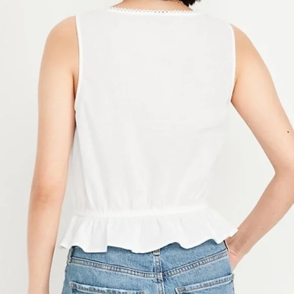 Old Navy Tie Waist Sleeveless Lace Trim Top White Size XL - Picture 7 of 7